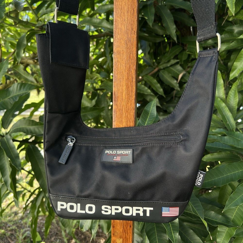Vintage Polo Ralph Lauren Sport Crossbody Shoulder Bag Logo Flag Black